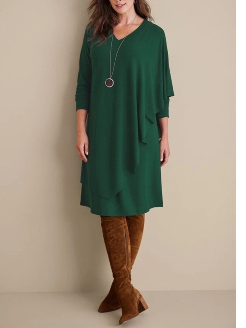 Soft Surroundings Marla V-Neck Midi Dress in Jewel Green Size L